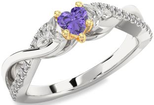 Diamond Amethyst Platinum & Yellow Gold Heart Infinity Promise Ring