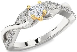 Diamond Platinum & Yellow Gold Heart Knot Flower Ring