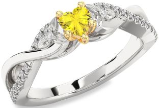 Diamond Amethyst Platinum & Yellow Gold Heart Infinity Promise Ring