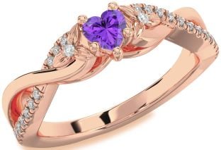 Diamond Amethyst Rose Gold Heart Infinity Promise Ring