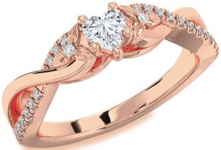 Diamond Rose Gold Heart Knot Flower Ring