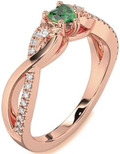 Diamond Emerald Rose Gold Heart Infinity Promise Ring