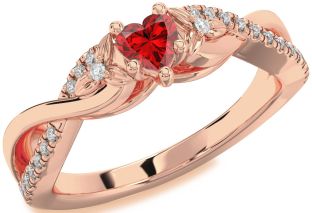 Diamond Ruby Rose Gold Heart Knot Flower Ring