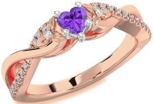 Diamond Amethyst Platinum & Rose Gold Heart Infinity Promise Ring