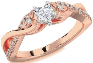 Diamond Platinum & Rose Gold Heart Knot Flower Ring