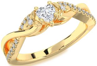 Diamond Gold Heart Knot Flower Ring