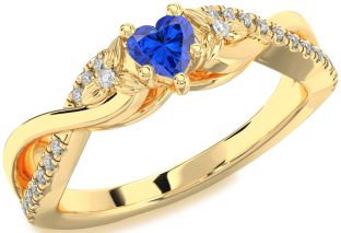 Diamond Blue Sapphire Gold Heart Knot Flower Ring