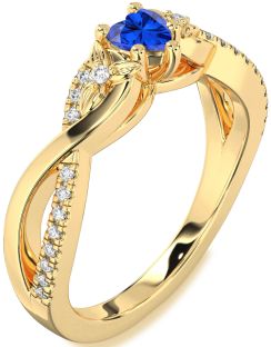 Diamond Blue Sapphire Gold Heart Infinity Promise Ring