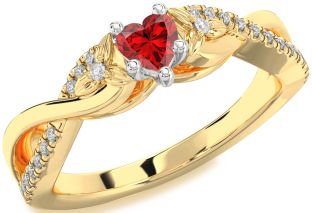 Diamond Ruby Platinum & Yellow Gold Heart Knot Flower Ring