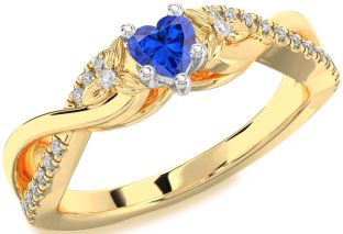Diamond Blue Sapphire Platinum & Yellow Gold Heart Knot Flower Ring