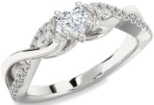 Diamond Platinum Heart Knot Flower Ring
