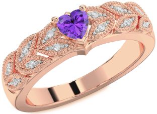 Diamond Amethyst Rose Gold Heart Promise Ring