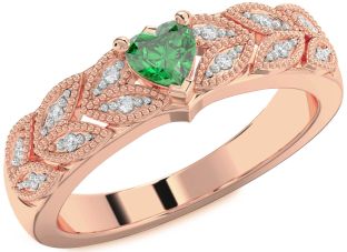 Diamond Emerald Rose Gold Heart Promise Ring