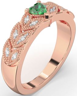 Diamond Emerald Rose Gold Heart Promise Ring