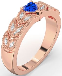 Diamond Blue Sapphire Rose Gold Heart Promise Ring