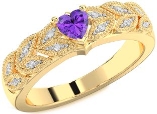 Diamond Amethyst Gold Heart Promise Ring