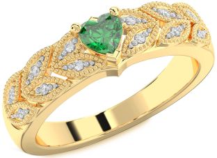 Diamond Emerald Gold Heart Promise Ring