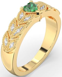 Diamond Emerald Gold Heart Promise Ring