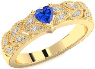 Diamond Blue Sapphire Gold Heart Promise Ring