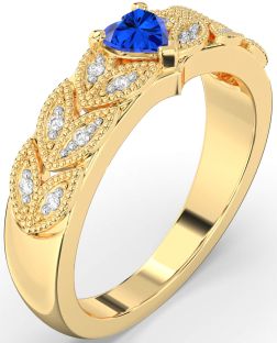 Diamond Blue Sapphire Gold Heart Promise Ring