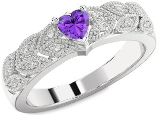 Diamond Amethyst Platinum Heart Promise Ring