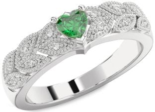 Diamond Emerald White Gold Heart Promise Ring