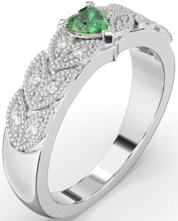 Diamond Emerald White Gold Heart Promise Ring