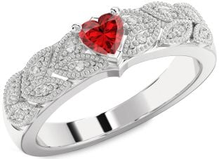 Diamond Ruby Silver Heart Promise Ring