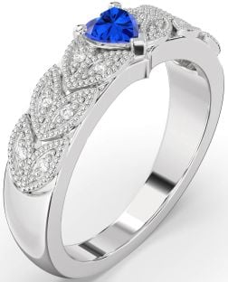 Diamond Blue Sapphire Platinum Heart Promise Ring