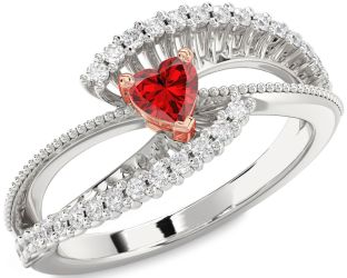 Diamond Ruby White Rose Gold Heart Promise Ring
