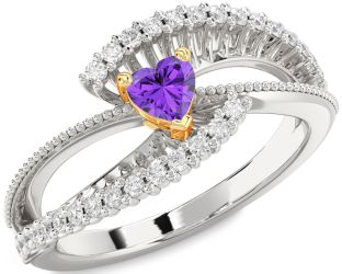 Diamond Amethyst Platinum & Yellow Gold Heart Promise Ring