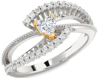 Diamond White Yellow Gold Heart Promise Ring