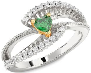 Diamond Emerald Platinum & Yellow Gold Heart Promise Ring