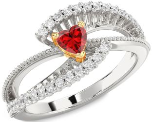 Diamond Ruby Silver & 10K gold Heart Promise Ring