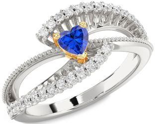 Diamond Blue Sapphire Silver & 10K gold Heart Promise Ring