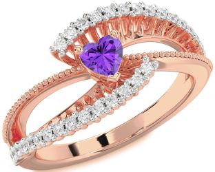 Diamond Amethyst Rose Gold Heart Promise Ring