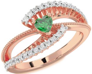 Diamond Emerald Rose Gold Heart Promise Ring