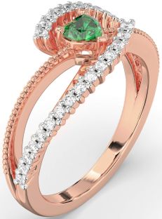 Diamond Emerald Rose Gold Heart Promise Ring