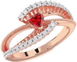Diamond Ruby Rose Gold Heart Promise Ring
