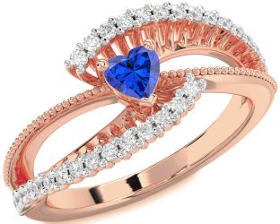 Diamond Blue Sapphire Rose Gold Heart Promise Ring