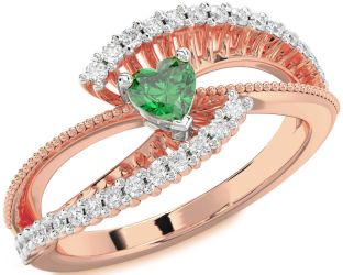 Diamond Emerald White Rose Gold Heart Promise Ring