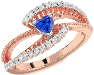 Diamond Blue Sapphire White Rose Gold Heart Promise Ring