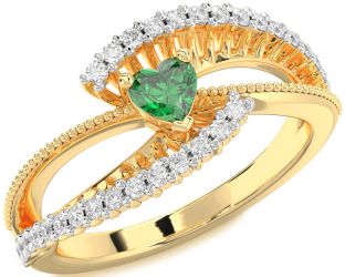 Diamond Emerald Gold Heart Promise Ring