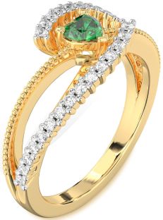 Diamond Emerald Gold Heart Promise Ring