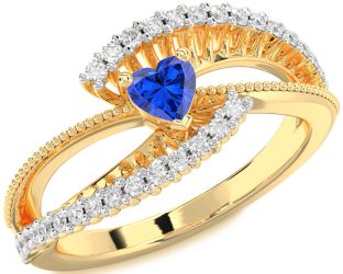 Diamond Blue Sapphire Gold Heart Promise Ring