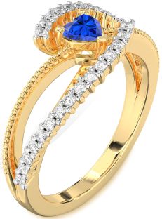 Diamond Blue Sapphire Gold Heart Promise Ring