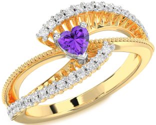 Diamond Amethyst Platinum & Yellow Gold Heart Promise Ring
