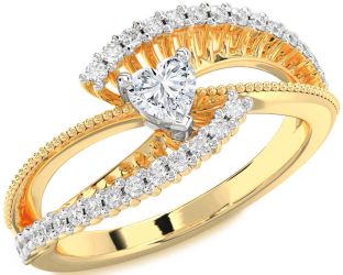Diamond White Yellow Gold Heart Promise Ring
