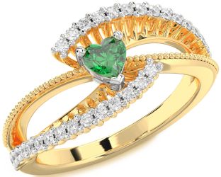 Diamond Emerald Platinum & Yellow Gold Heart Promise Ring