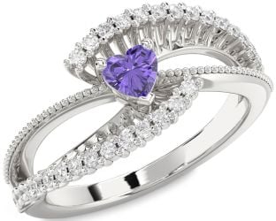 Diamond Amethyst Platinum Heart Promise Ring